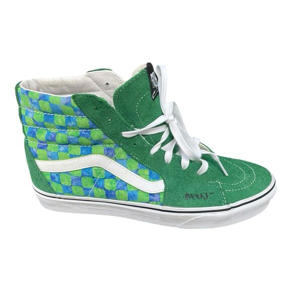 VANS SK8-HI AWAKE NY GREEN‎ SUEDE WHITE BLUE RED CHECKERBOARD SKATE sz 10 - Picture 3 of 8